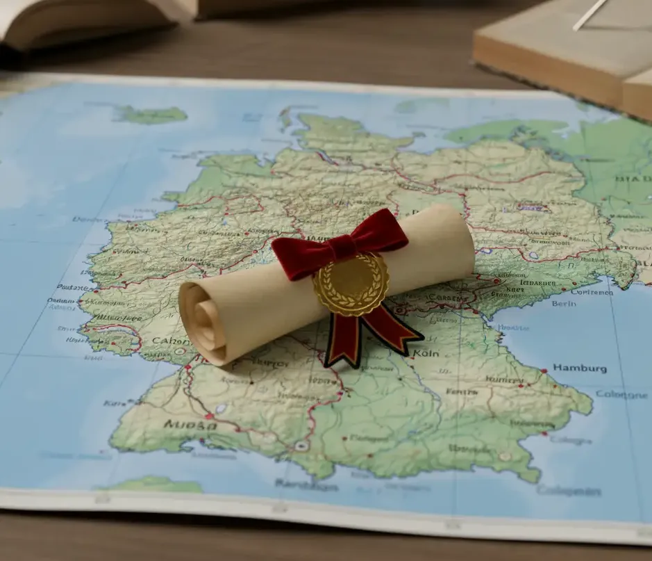 Almanya haritası üzerinde diploma ikonu