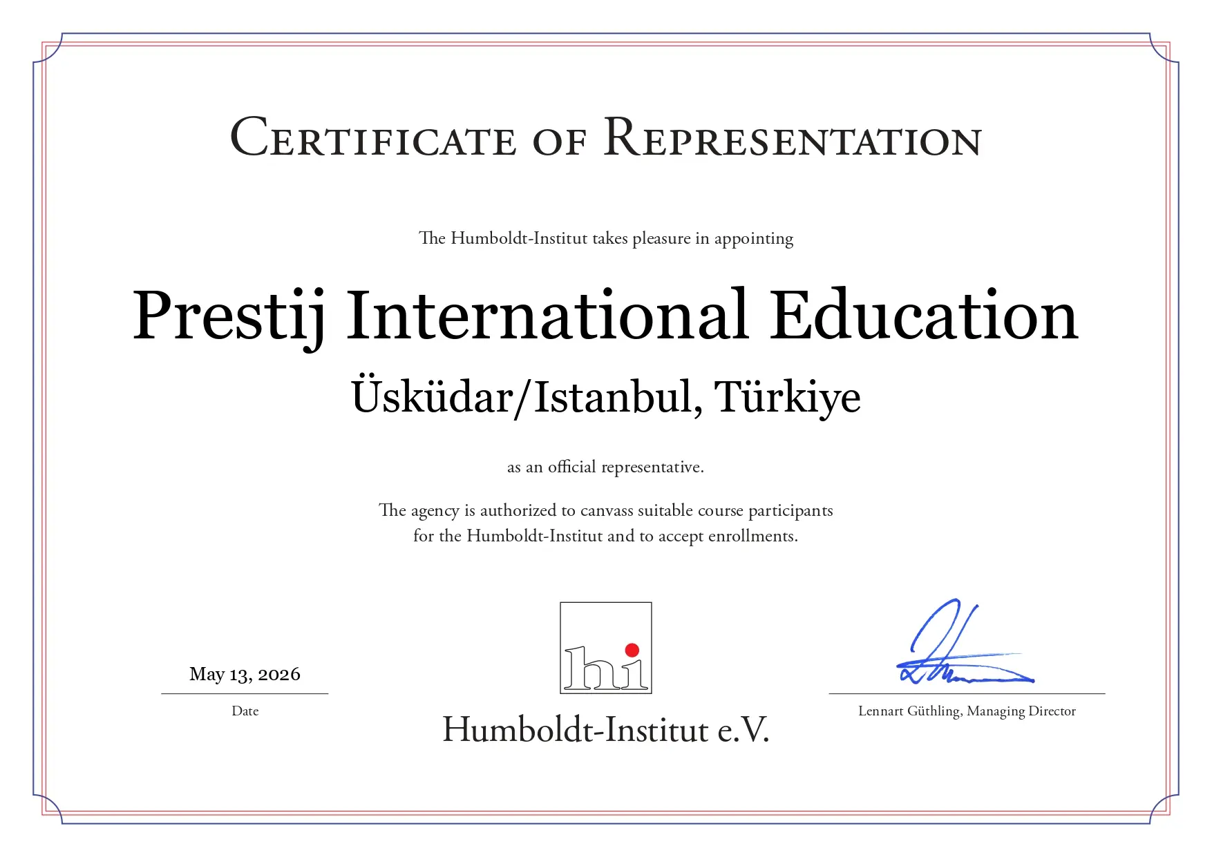 Humboldt-Institut Yetki Sertifikası
